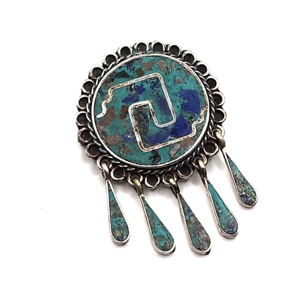 Sterling Silver Taxco Mexico Turquoise Inlay Necklace Pendant Eagle 3 Brooch Pin